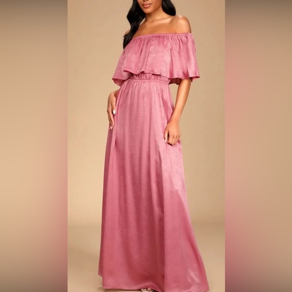 NWT! Lulus Satin Off-the-Shoulder Maxi Dress sz XL - Picture 1 of 8